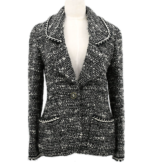 Luxury Chanel Fall 1994 single-breasted tweed boucle jacket #40