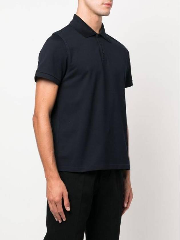 Luxury Saint Laurent Men's Monogram Cotton Short Sleeve Polo Shirt Navy