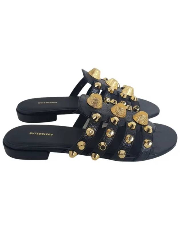 Luxury Balenciaga Gold Stud Slippers Black