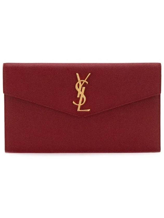 Luxury Saint Laurent Uptown Grain de Poudre Embossed Leather Clutch Bag Red