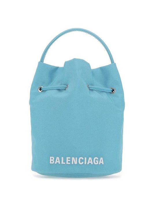 Luxury Balenciaga Wheel Drawstring XS Bucket Bag Sky Blue