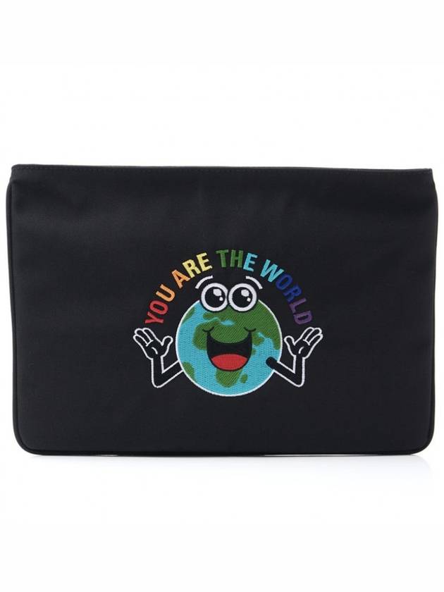 Luxury Balenciaga Earth Print Nylon Clutch Bag Black