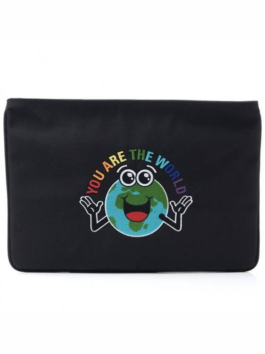 Luxury Balenciaga Earth Print Nylon Clutch Bag Black