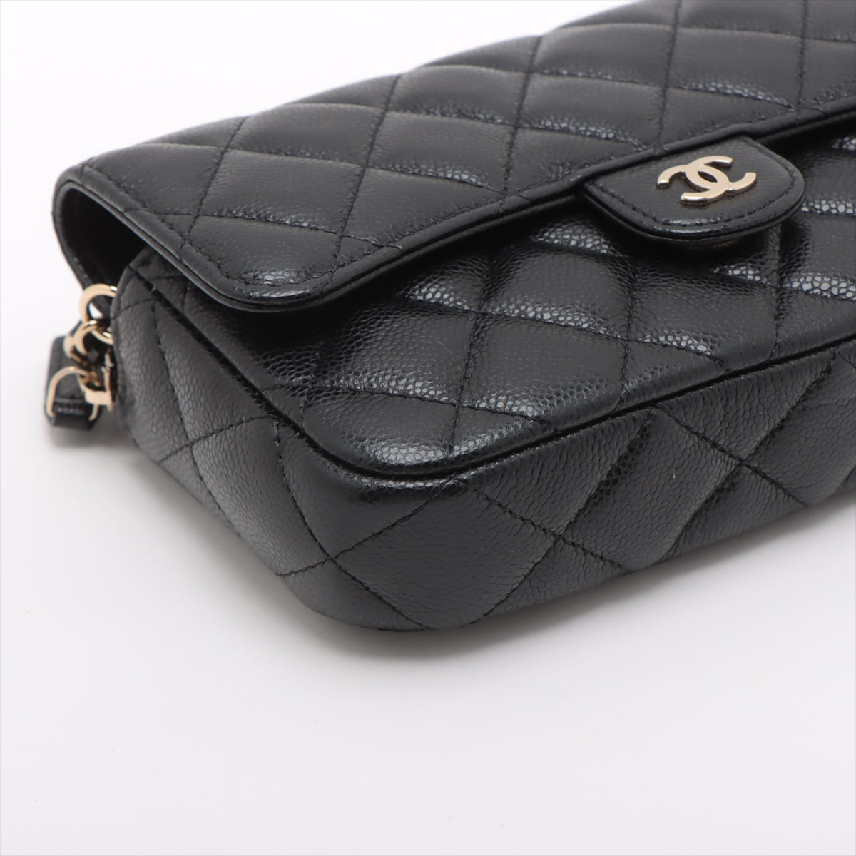 Chanel Matrasse Caviar S Chain Wallet Black G