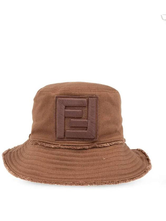 Luxury FendiLogo Patch Bucket Hat Brown