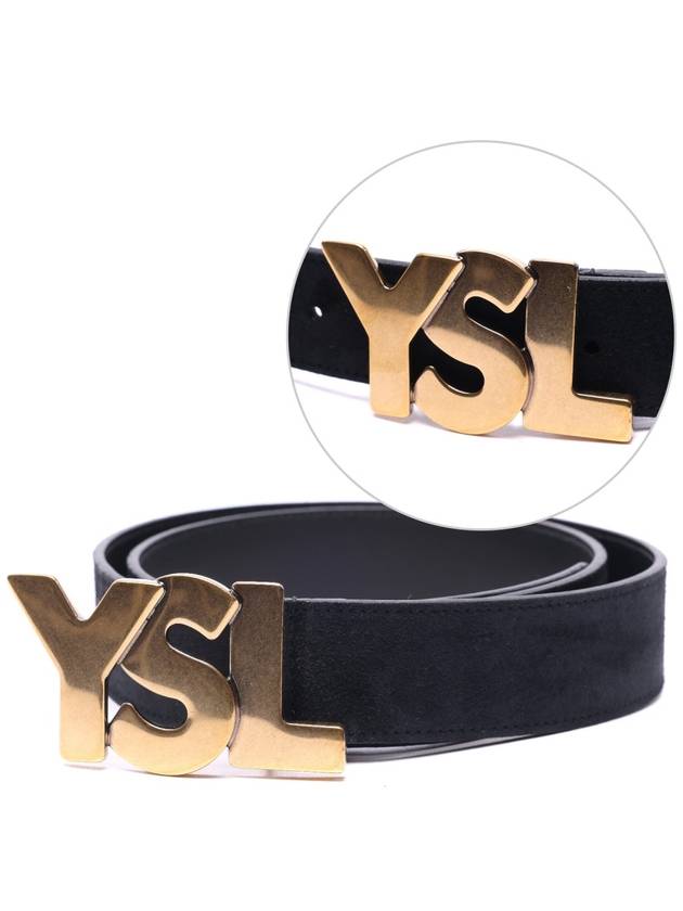 Luxury Saint Laurent YSL Gold Hardware Leather Belt Black