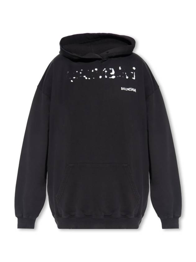Luxury Balenciaga Logo Oversized Cotton Hoodie Black