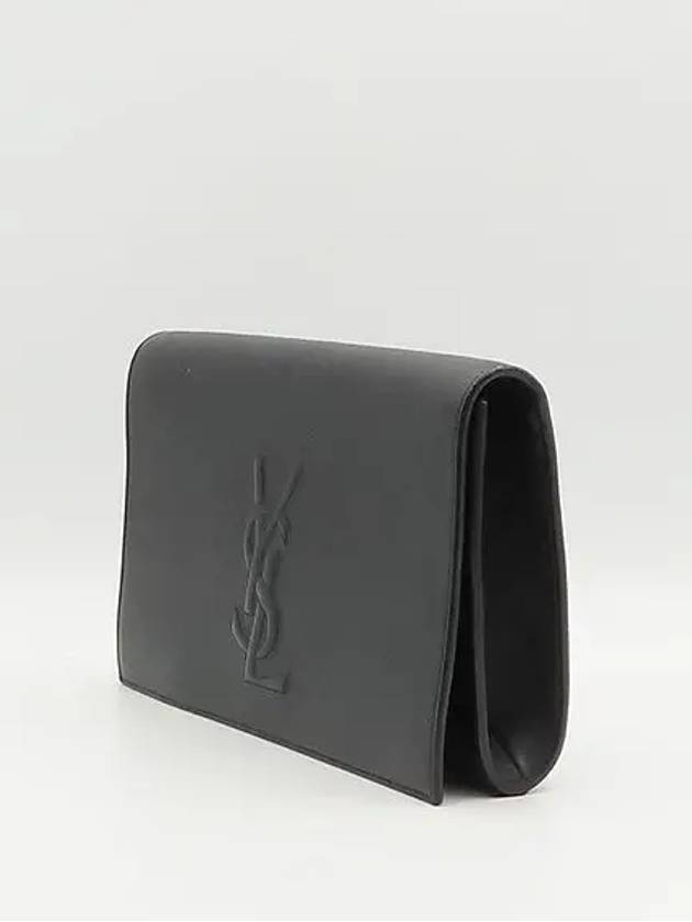 Luxury Saint Laurent YSL Yip 361120 Black Leather Stitched Logo Flap Clutch