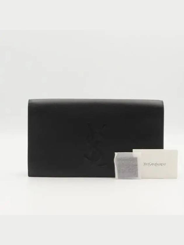 Luxury Saint Laurent YSL Yip 361120 Black Leather Stitched Logo Flap Clutch