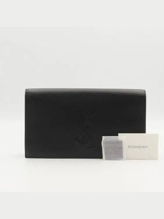 Luxury Saint Laurent YSL Yip 361120 Black Leather Stitched Logo Flap Clutch