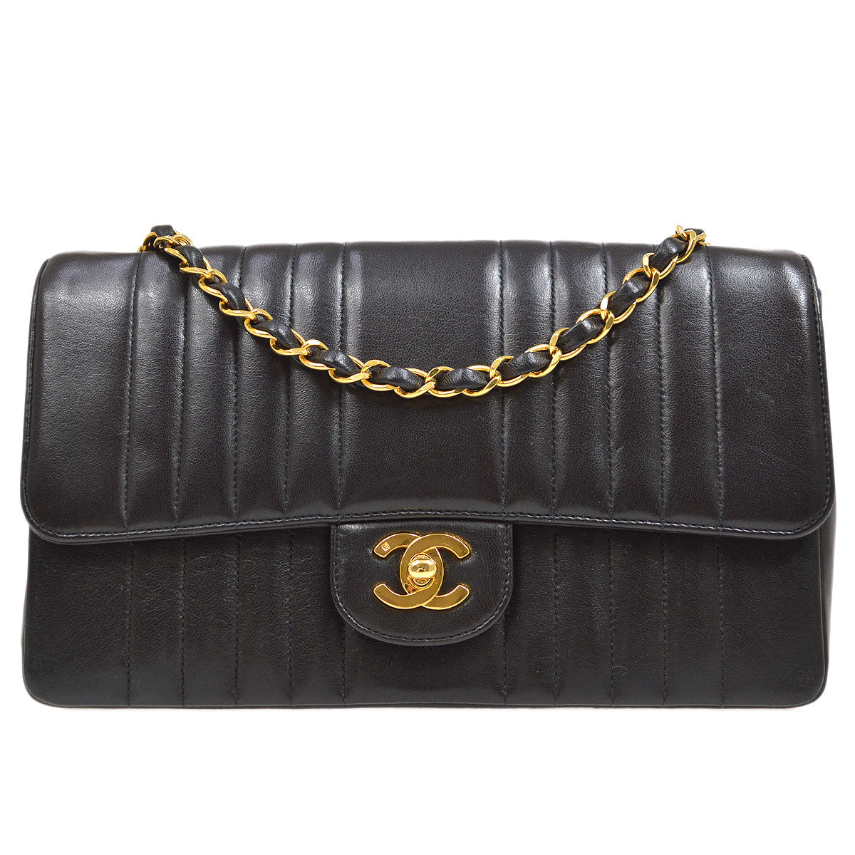 Luxury Chanel 1991-1994 Black Lambskin Medium Vertical Stitch Classic Single Flap Bag