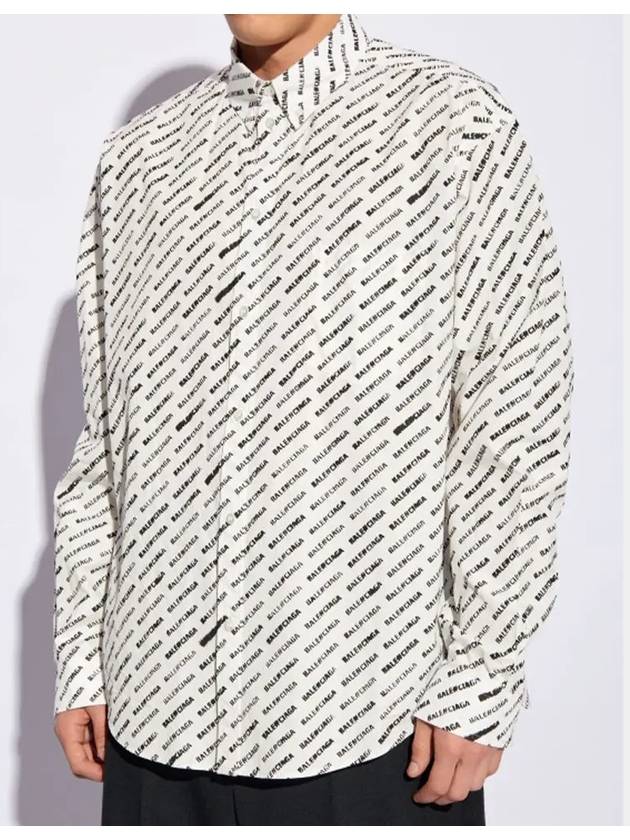 Luxury Balenciaga Allover Logo Print Long Sleeve Shirt White Black