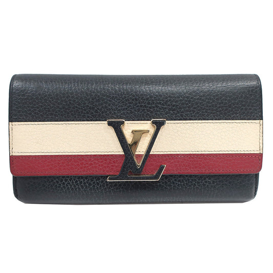 Louis Vuitton Long Wallet Portefolio Capsine M62133  Leather LV Logo Black Red Beige G  Women  Preservation Bag Box