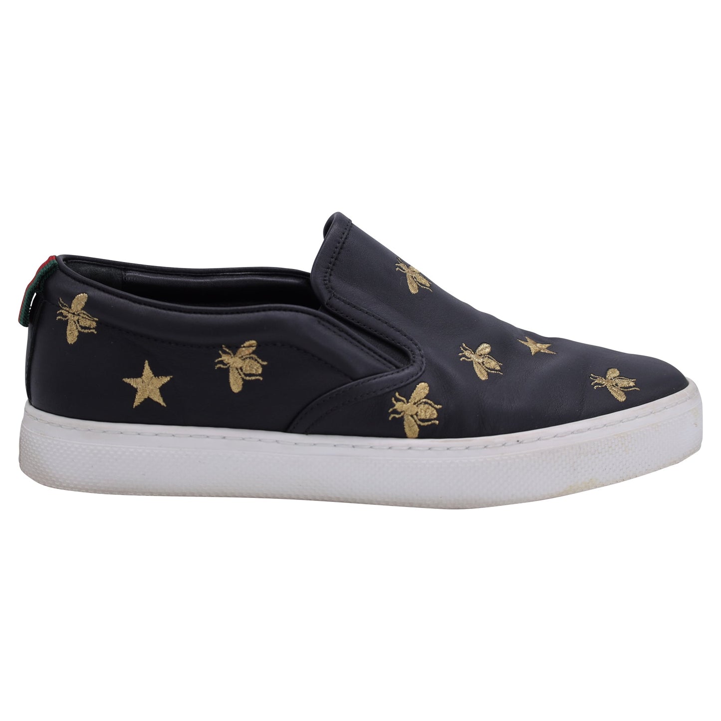Luxury Gucci Trending 2025 Men's Dublin Bee Embroidered Leather Slip-On Sneakers in Black Leather