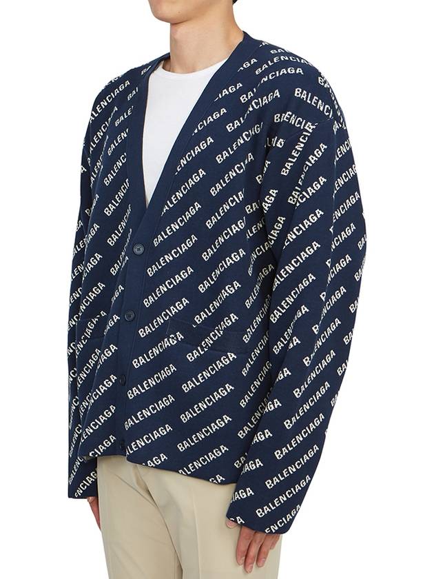 Luxury Balenciaga Mini Allover Logo Knit Cardigan Blue