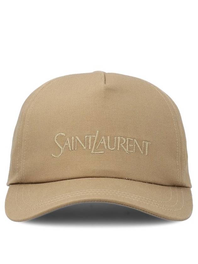 Luxury Saint Laurent Embroidered Logo Gabardine Weave Cotton Ball Cap Beige
