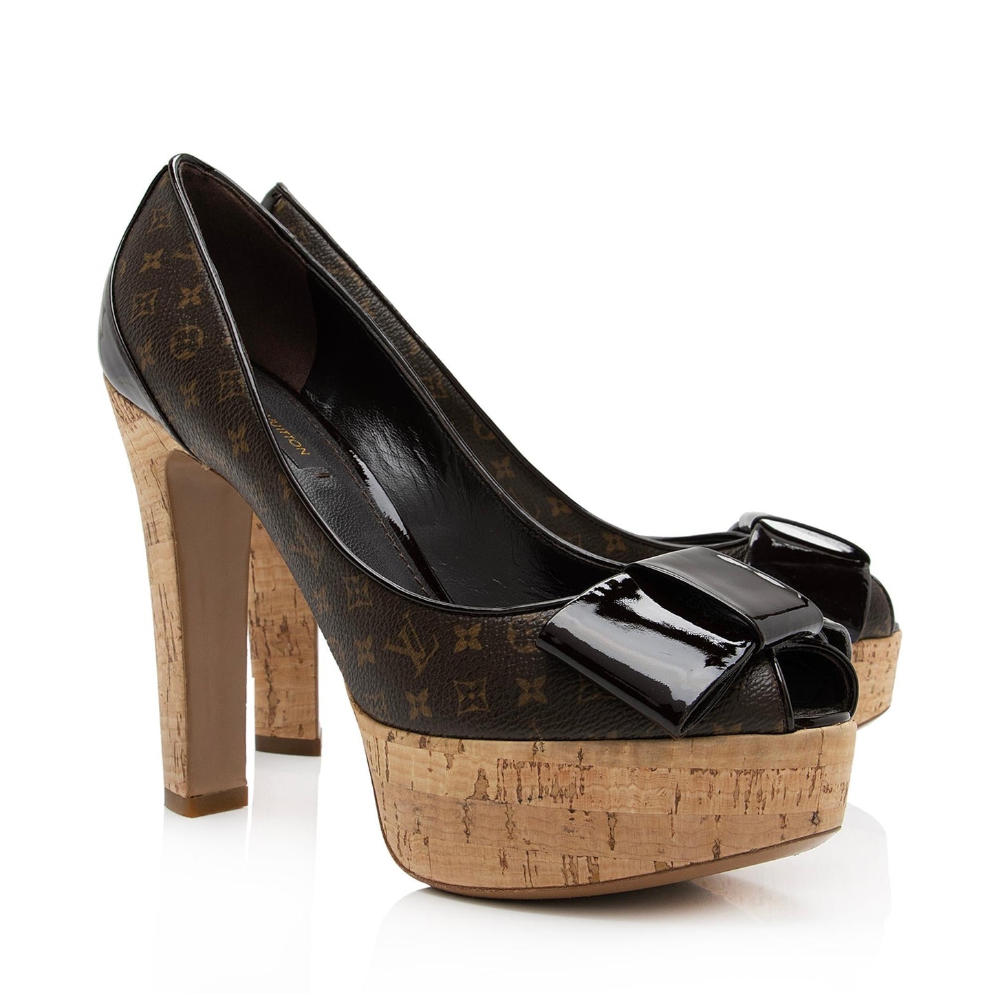 Louis Vuitton Monogram Canvas Cork Rivoli Peep Toe Platform Pumps