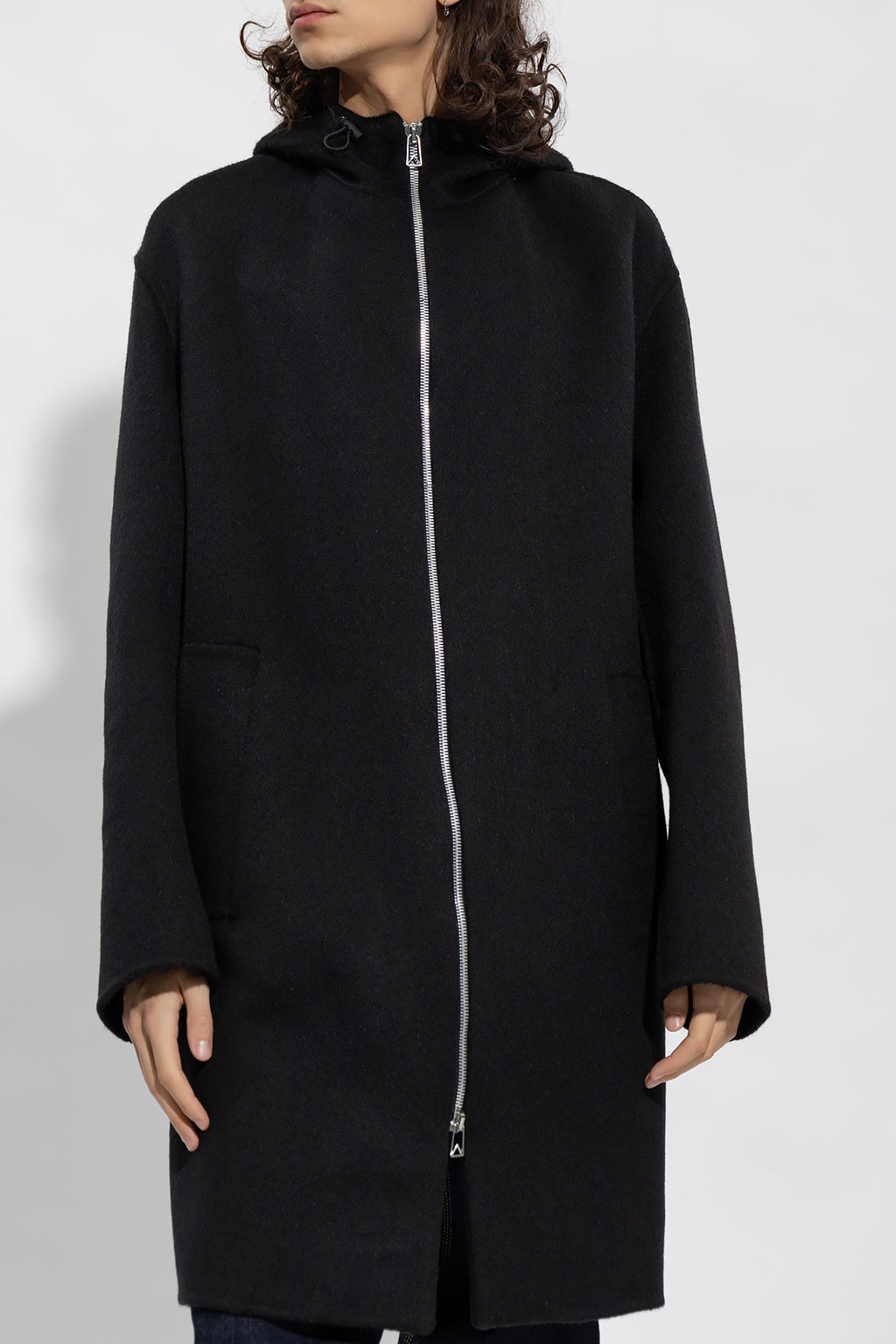 Luxury Bottega Veneta New Men's Wool Zip Up Coat In Black With Hood