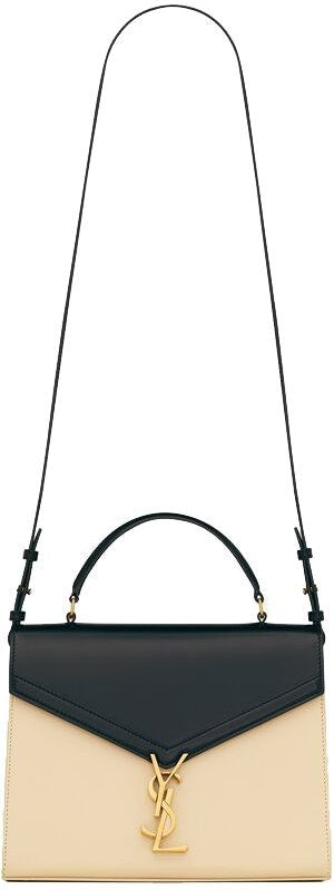 Luxury Saint Laurent Women's Cassandra Logo Plaque Shoulder Bag in Nero/Burro | 62393116C7W1089