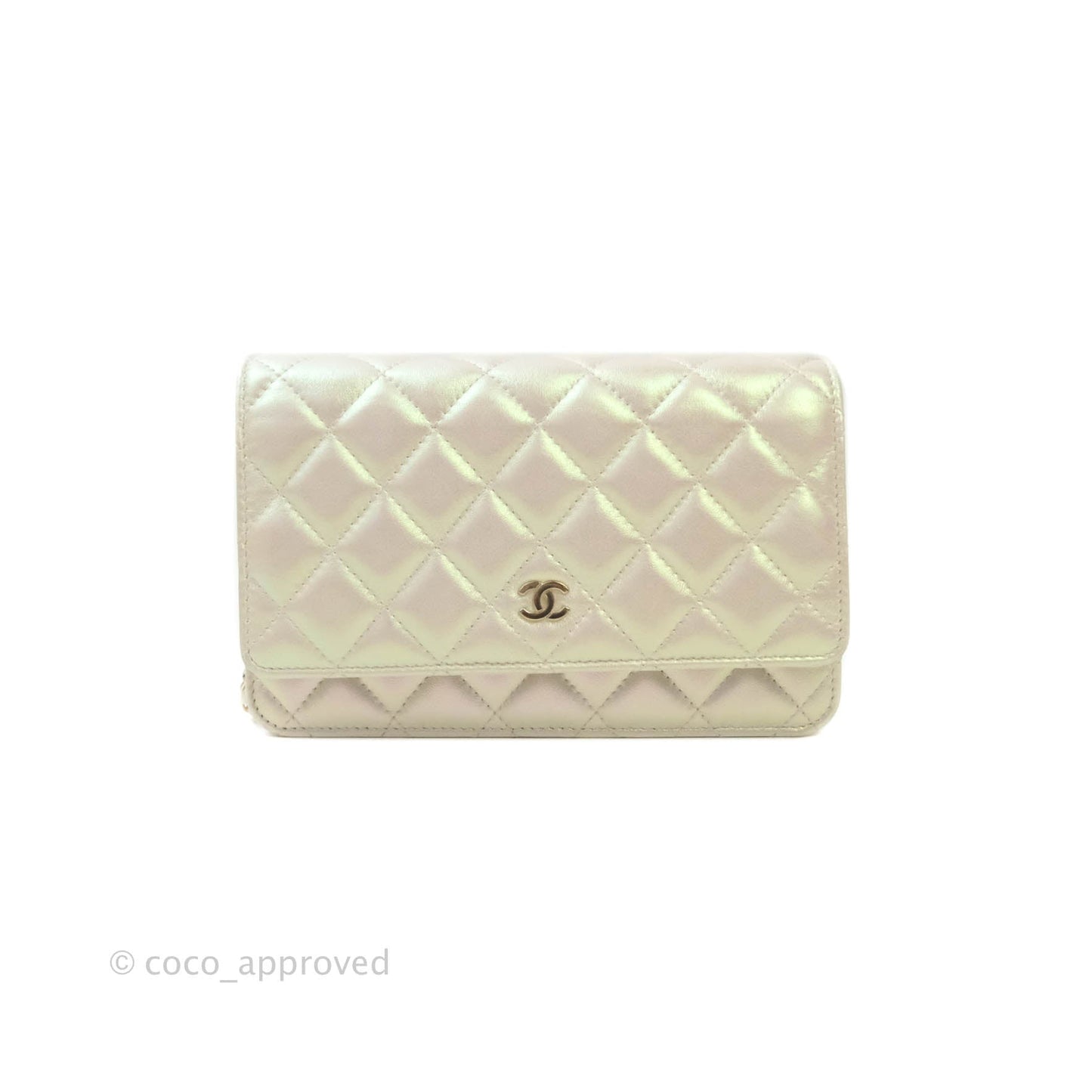 Chanel Quilted Wallet on Chain WOC Iridescent Ivory Light Gold Hardware
