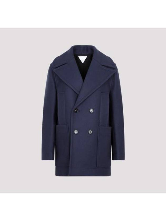 Luxury Bottega Veneta Wool Double Coat Navy