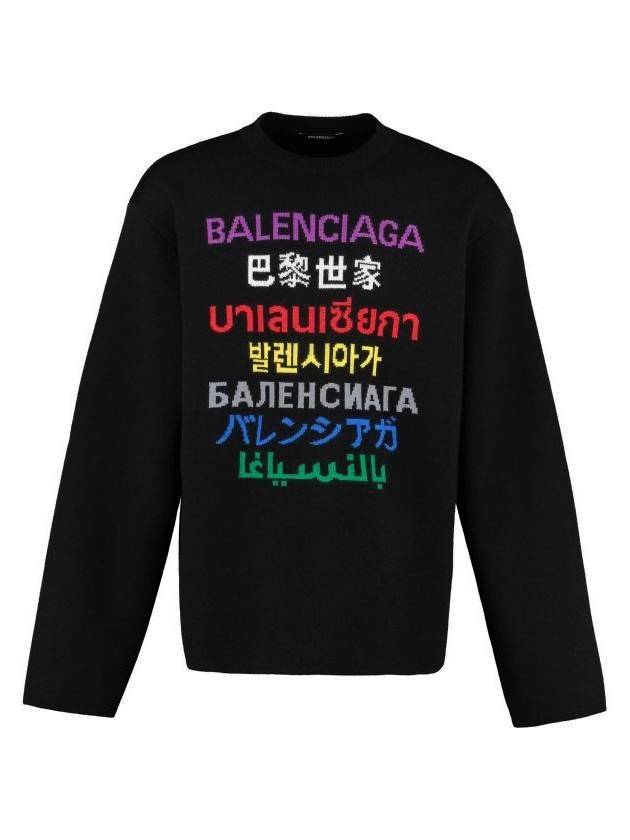 Luxury Balenciaga Language Logo Wool Knit Top Black