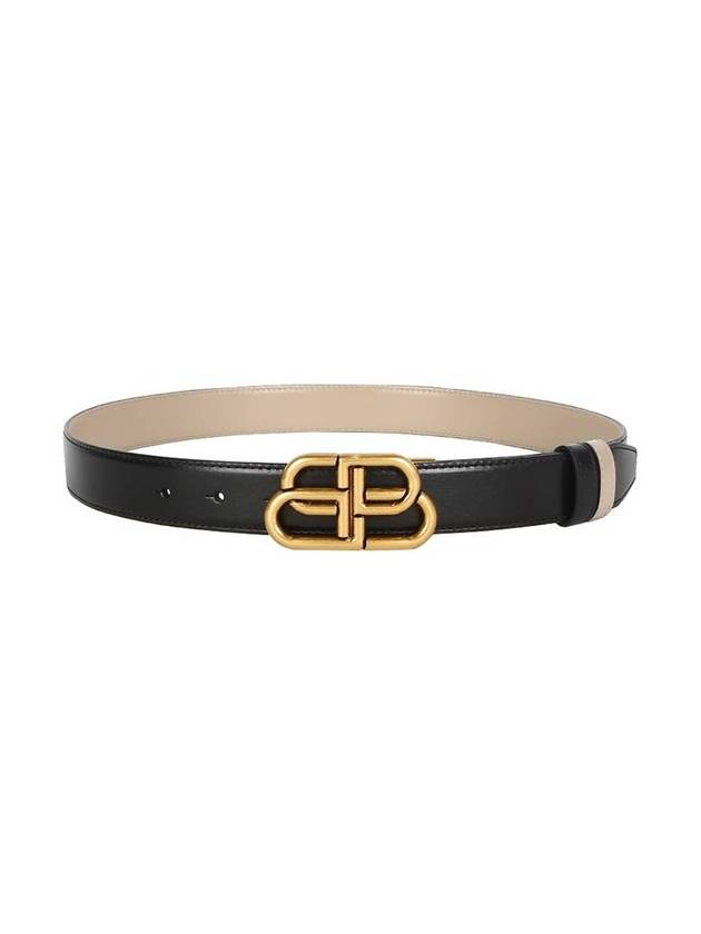 Luxury Balenciaga BB Logo Double-Sided Belt Black