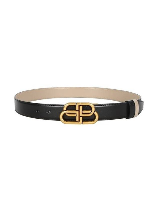 Luxury Balenciaga BB Logo Double-Sided Belt Black