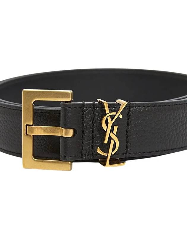Luxury Saint Laurent Men's Monogram Grain Leather Belt Gold