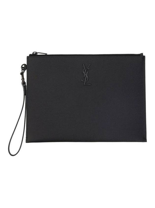 Luxury Saint Laurent Monogram Strap Tablet Clutch Bag Black Black