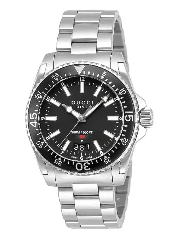 Luxury Gucci Trending 2025 Dive Black Dial Metal Watch Silver
