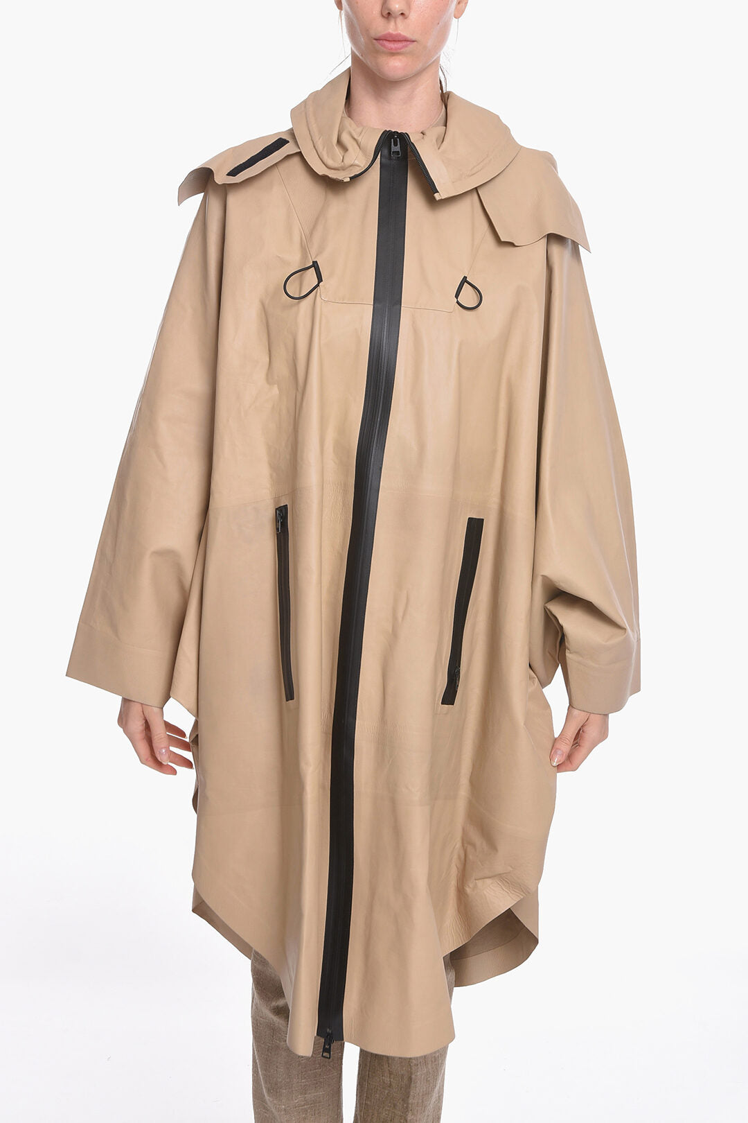 Luxury Bottega Veneta Bat-wing Sleevd Leather Raincoat