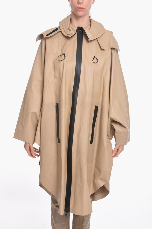 Luxury Bottega Veneta Bat-wing Sleevd Leather Raincoat