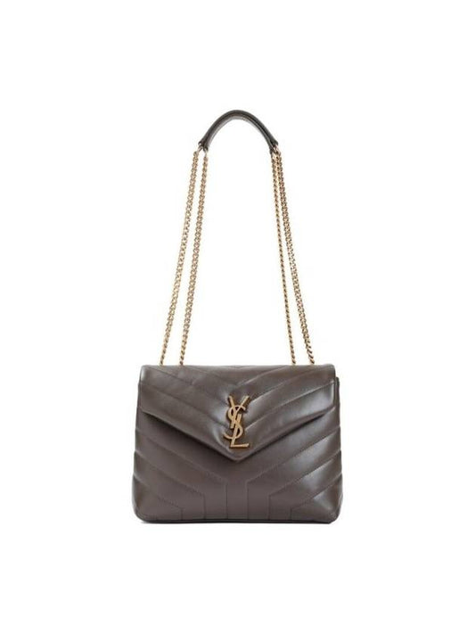 Luxury Saint Laurent Bronze Monogram Loulou Matelasse Y Leather Small Shoulder Bag Brown