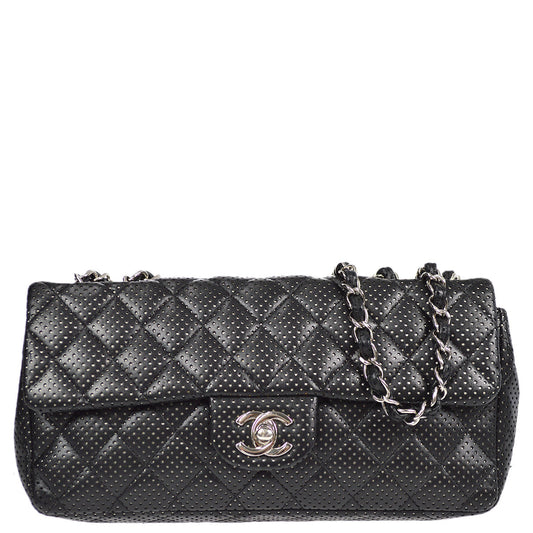 Luxury Chanel Black Perforated Lambskin East West Shoulder Bag
