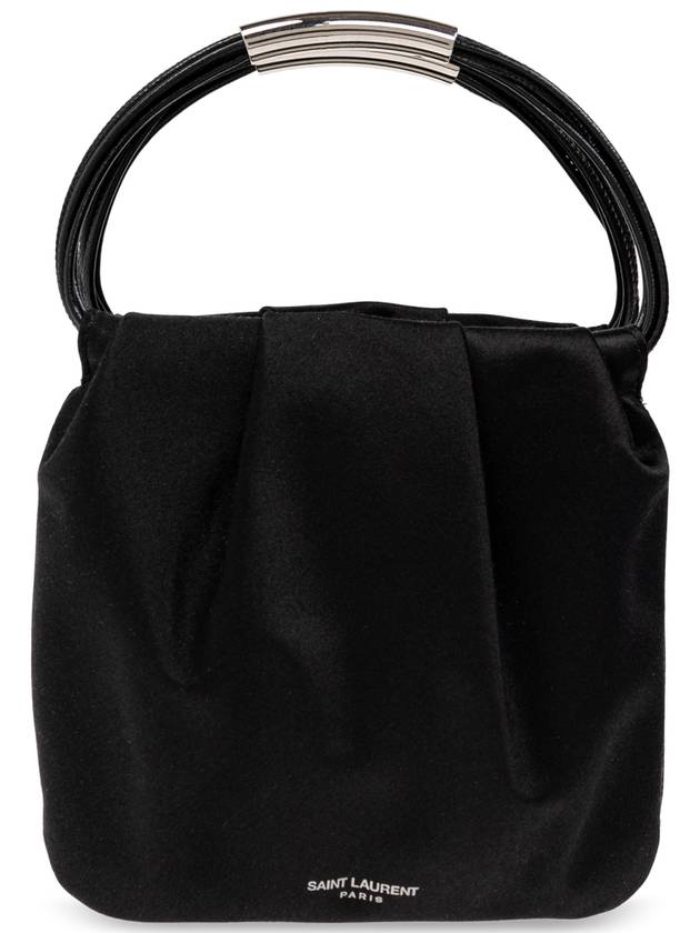 Luxury Saint Laurent Logo Stamp Drawstring Small Tote Bag Black