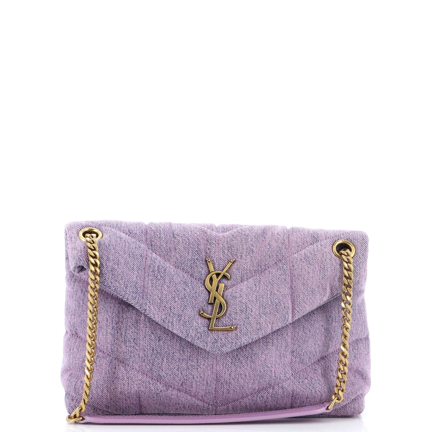 Luxury Saint Laurent Loulou Puffer Shoulder Bag Quilted Vintage Denim Small