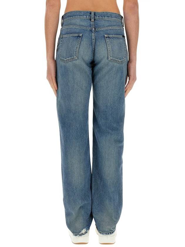 Luxury Saint Laurent Cotton Straight Leg Jeans Blue