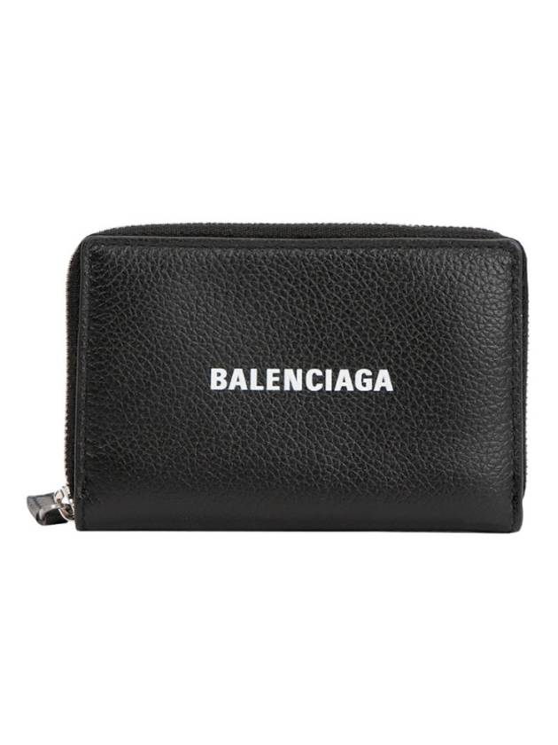 Luxury Balenciaga Logo Zip Around Half Wallet Black