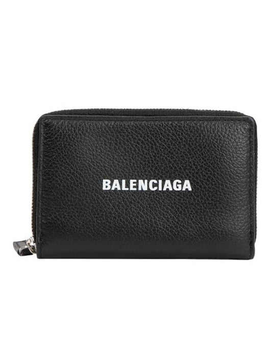 Luxury Balenciaga Logo Zip Around Half Wallet Black