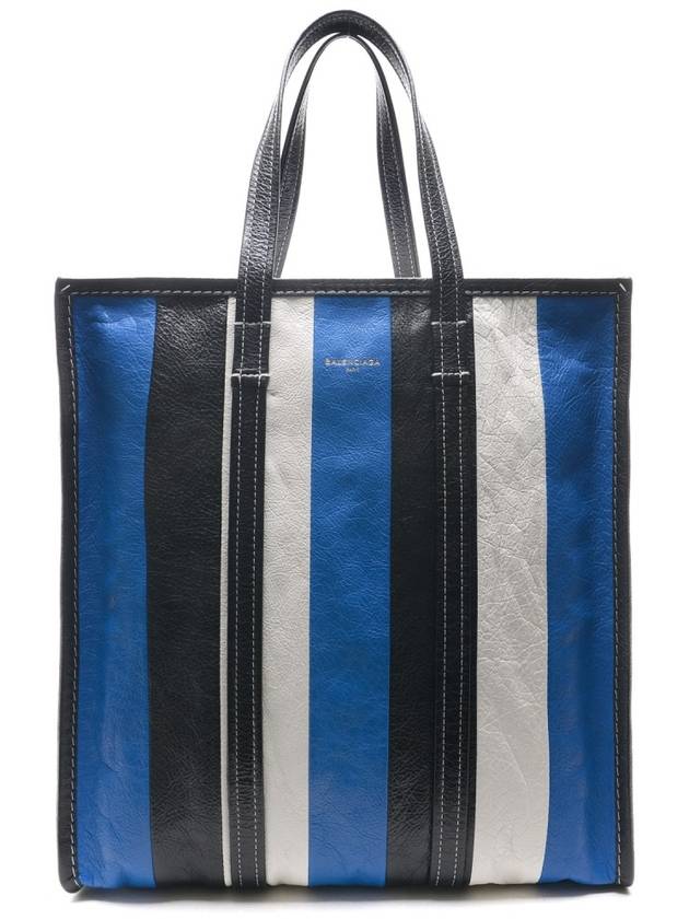Luxury Balenciaga Bazar Striped Medium Tote Bag Blue