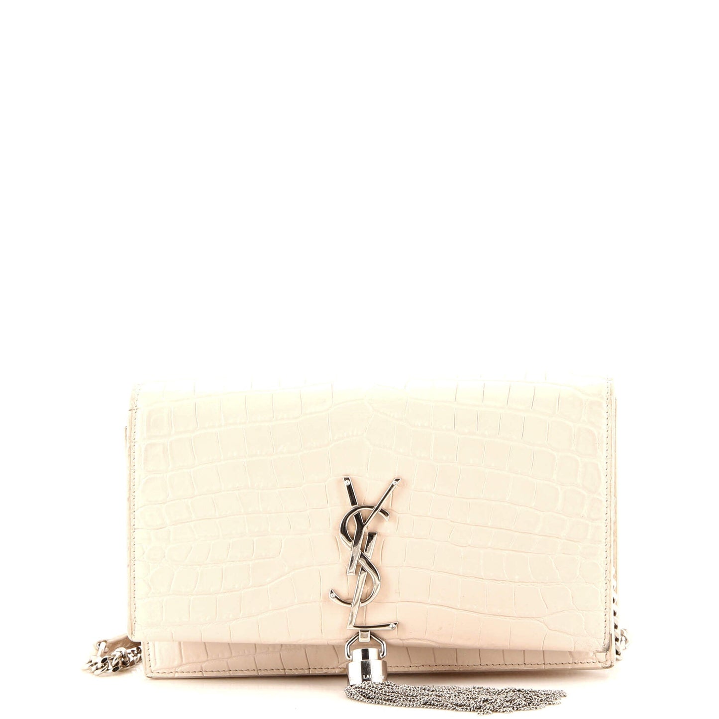 Luxury Saint Laurent Classic Monogram Tassel Chain Wallet Crocodile Embossed Leather