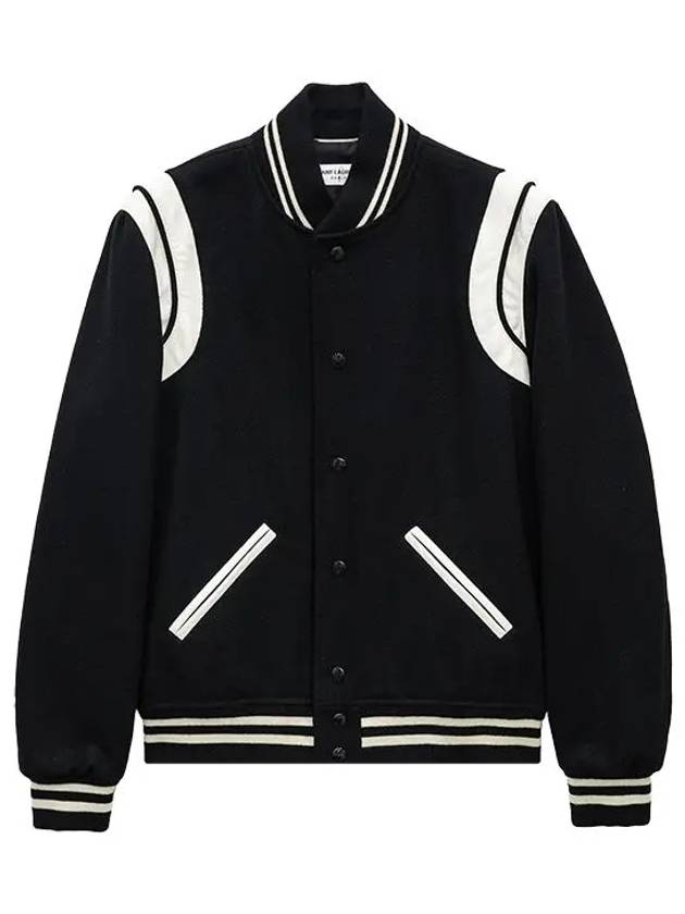 Luxury Saint Laurent Teddy Bomber Jacket in Wool Black White