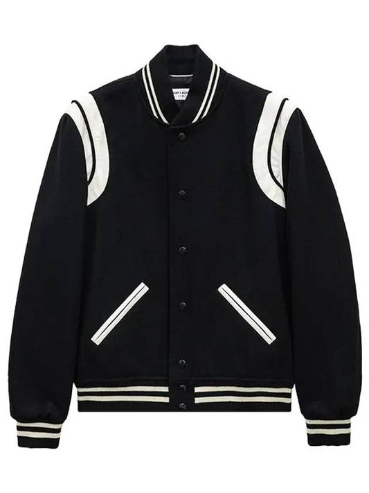 Luxury Saint Laurent Teddy Bomber Jacket in Wool Black White