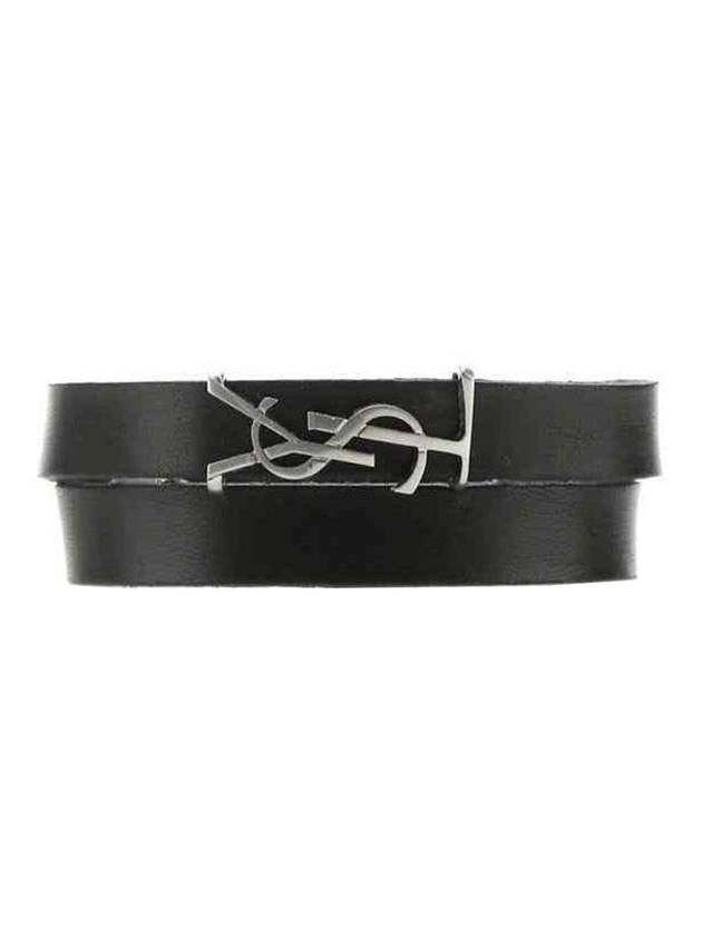 Luxury Saint Laurent Opyum Double Wrap Leather Bracelet Black