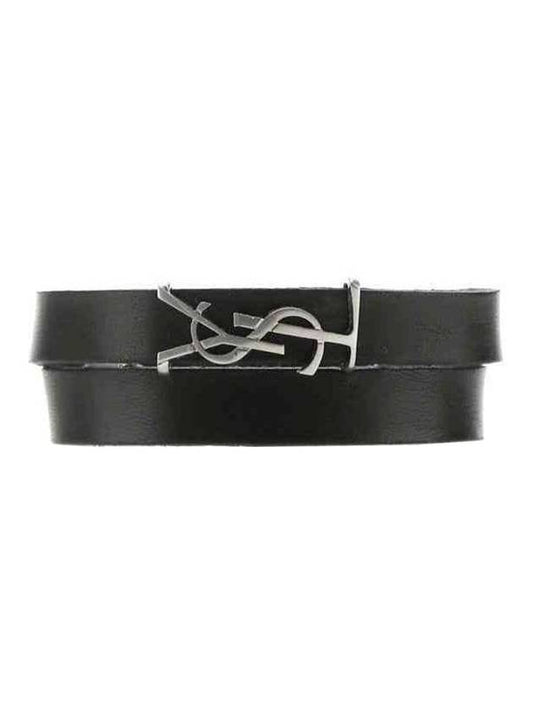 Luxury Saint Laurent Opyum Double Wrap Leather Bracelet Black