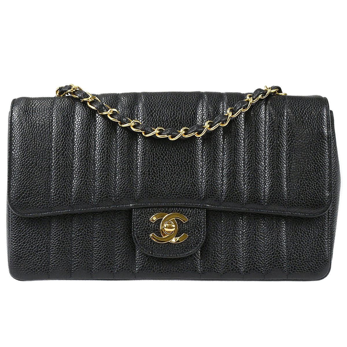 Luxury Chanel 1991-1994 Black Caviar Medium Vertical Stitch Classic Single Flap Bag