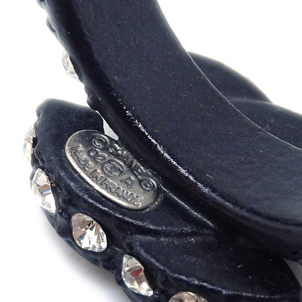Luxury Chanel 2002 Black & Crystal CC Ring #6