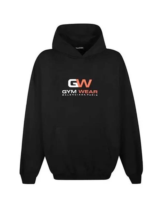 Luxury Balenciaga Gymwear Logo Print Cotton Hoodie Black