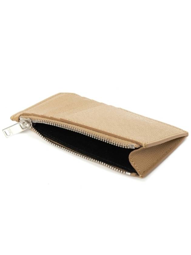 Luxury Saint Laurent Logo Print Pebbled Leather Card Wallet Brown